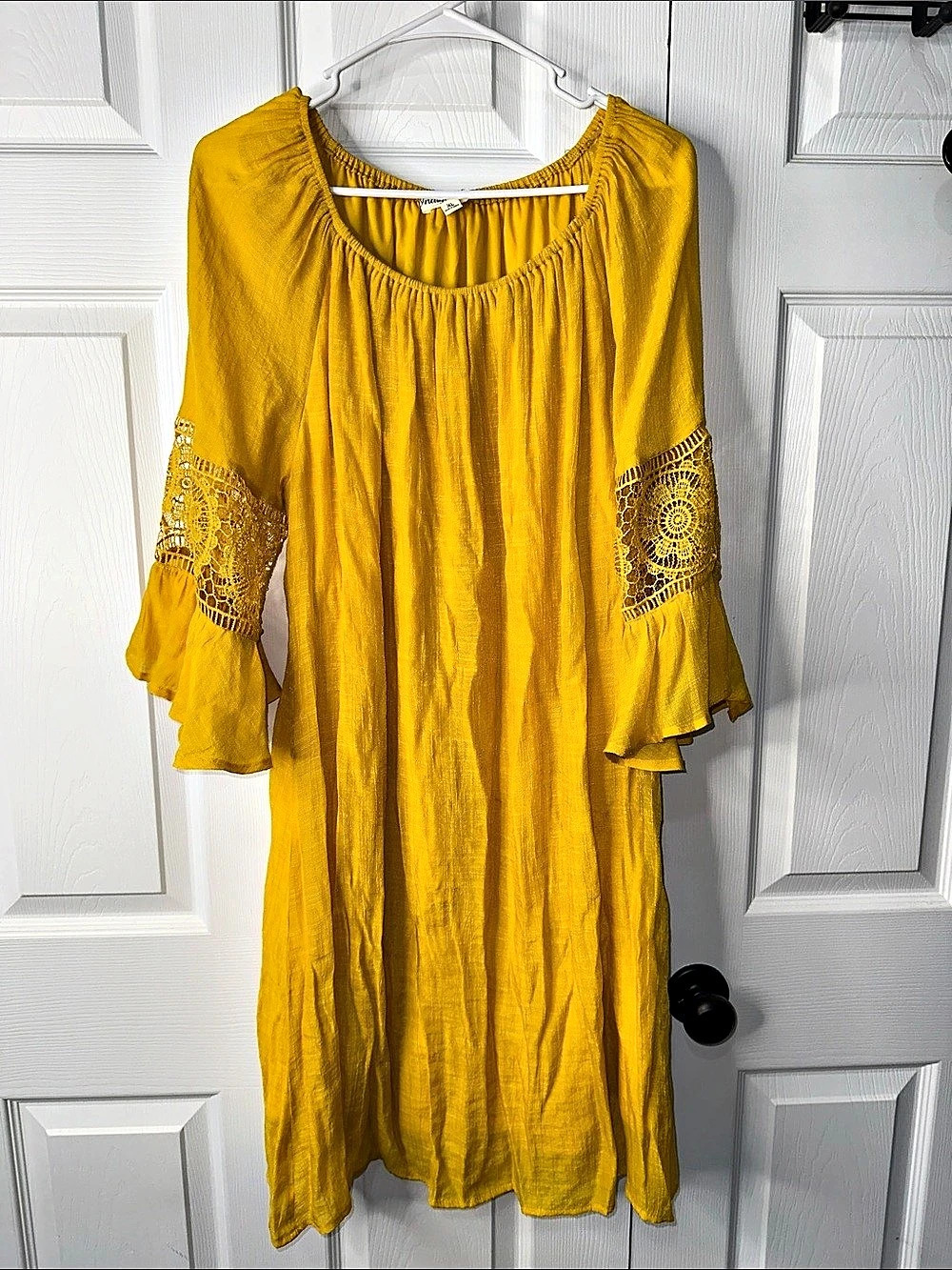 Indigo Rose Yellow Bell Sleeve Mini Dress Size XL